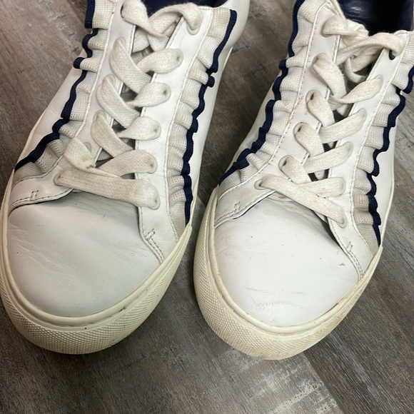 Tory Burch Sport Ruffle Sneaker White Navy Casual Athleisure Low-Top Leather 8 - Picture 14 of 14